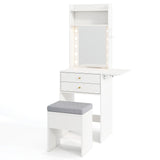 Small Makeup Vanity Desk with Mirror and Lights with Charging Station-White