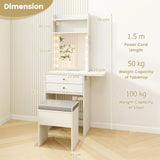 Small Makeup Vanity Desk with Mirror and Lights with Charging Station-White