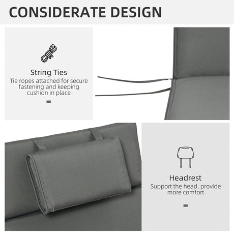 Outsunny Garden Sun Lounger Cushion Replacement Soft Sunbed Reclining Chair Relaxer Pad with Pillow, Cushion ONLY - Grey