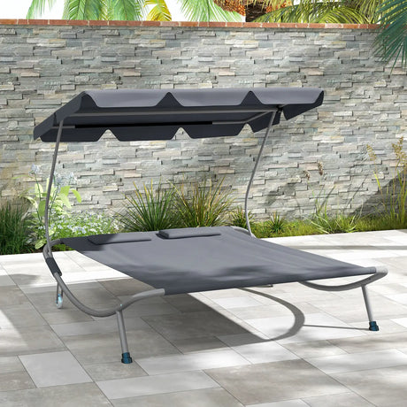 Outsunny Double Outdoor Bed, with Canopy - Light Grey