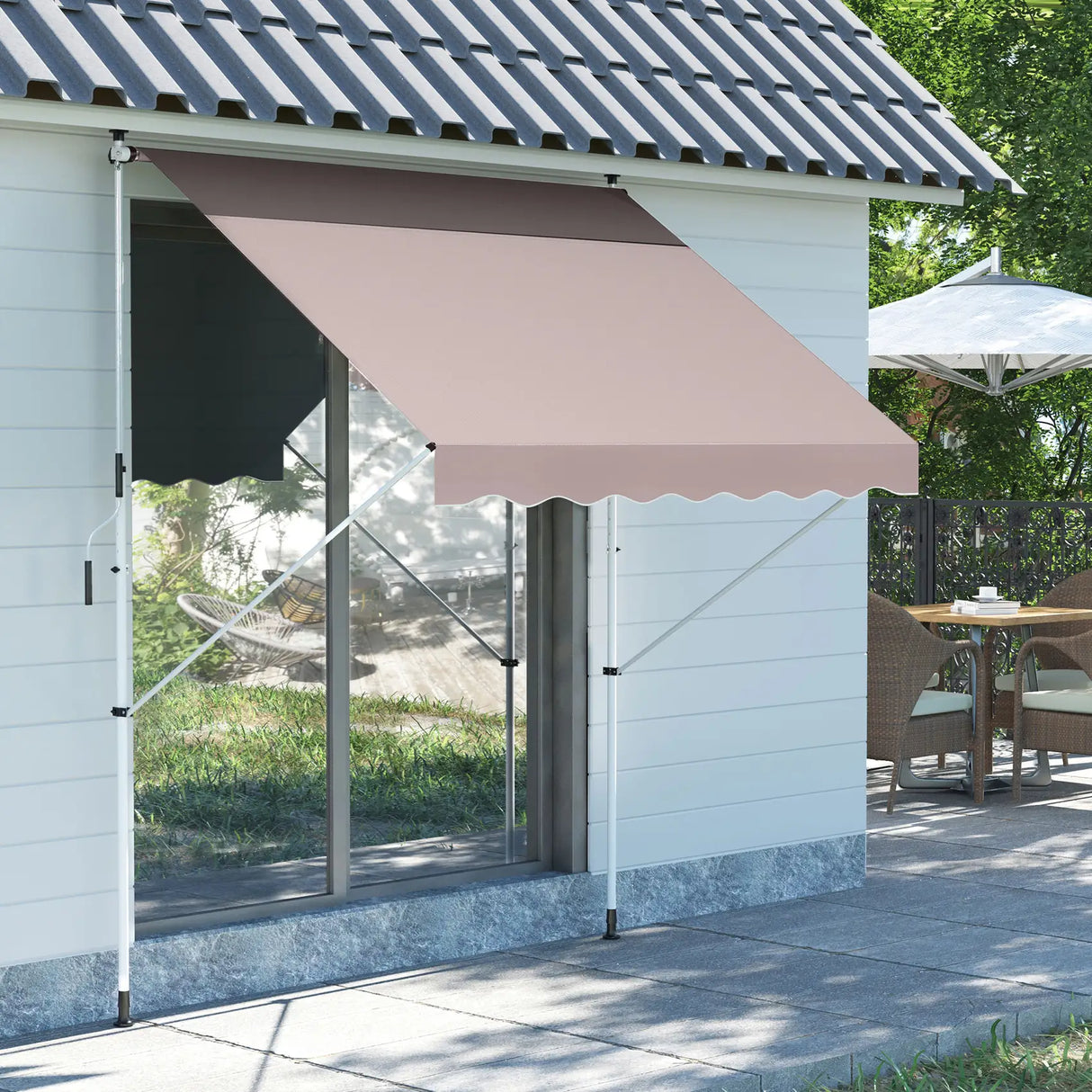 Outsunny 2x1.5m  Adjustable Outdoor Aluminium Frame Awning Beige