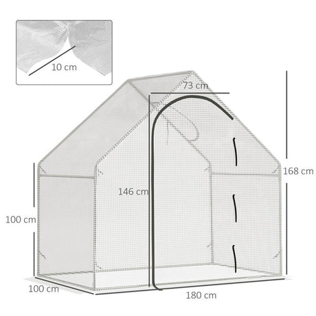 Outsunny Walk-In Greenhouse with Window Roll-Up Door, Portable Garden Grow House with Steel Frame for Vegetable Plant Herb, 180 x 100 x 168cm, White