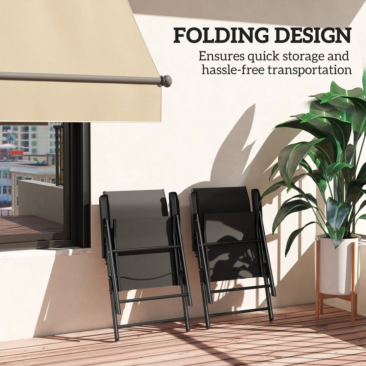 Outsunny Set of Two Folding Outdoor Chairs - Black