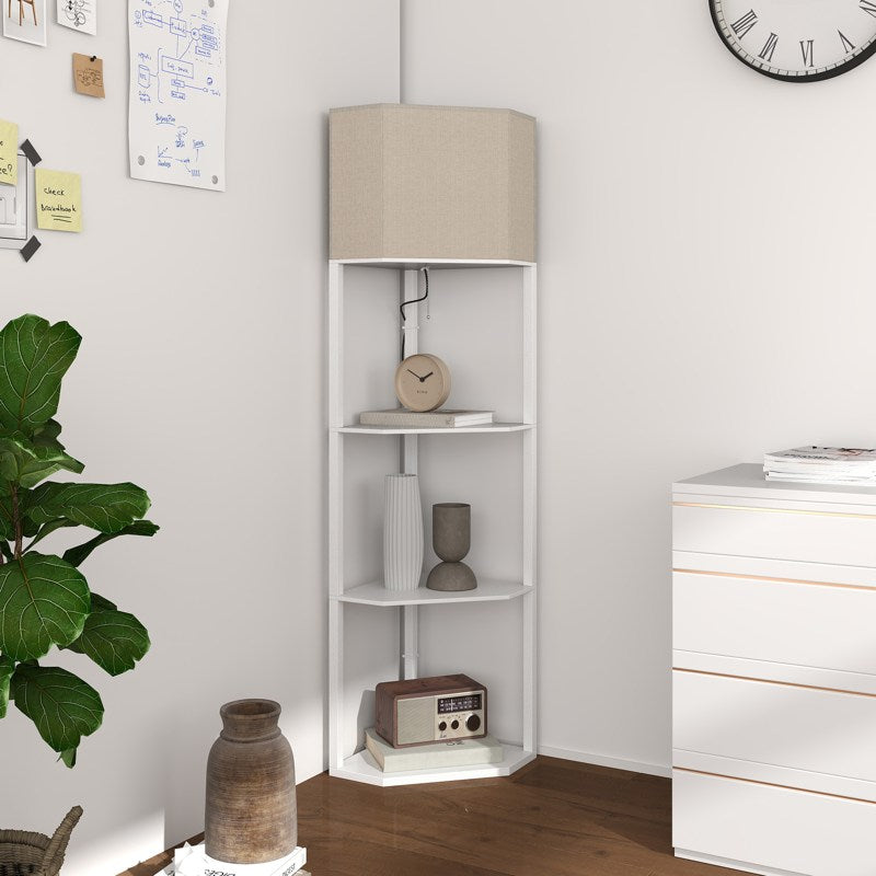 HOMCOM Three-Shelf Corner Floor Lamp - White