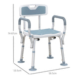 HOMCOM EVA Padded Shower Chair for the Elderly and Disabled, Height Adjustable Shower Stool with Back and Arms, 4 Suction Foot Pads, Light Blue