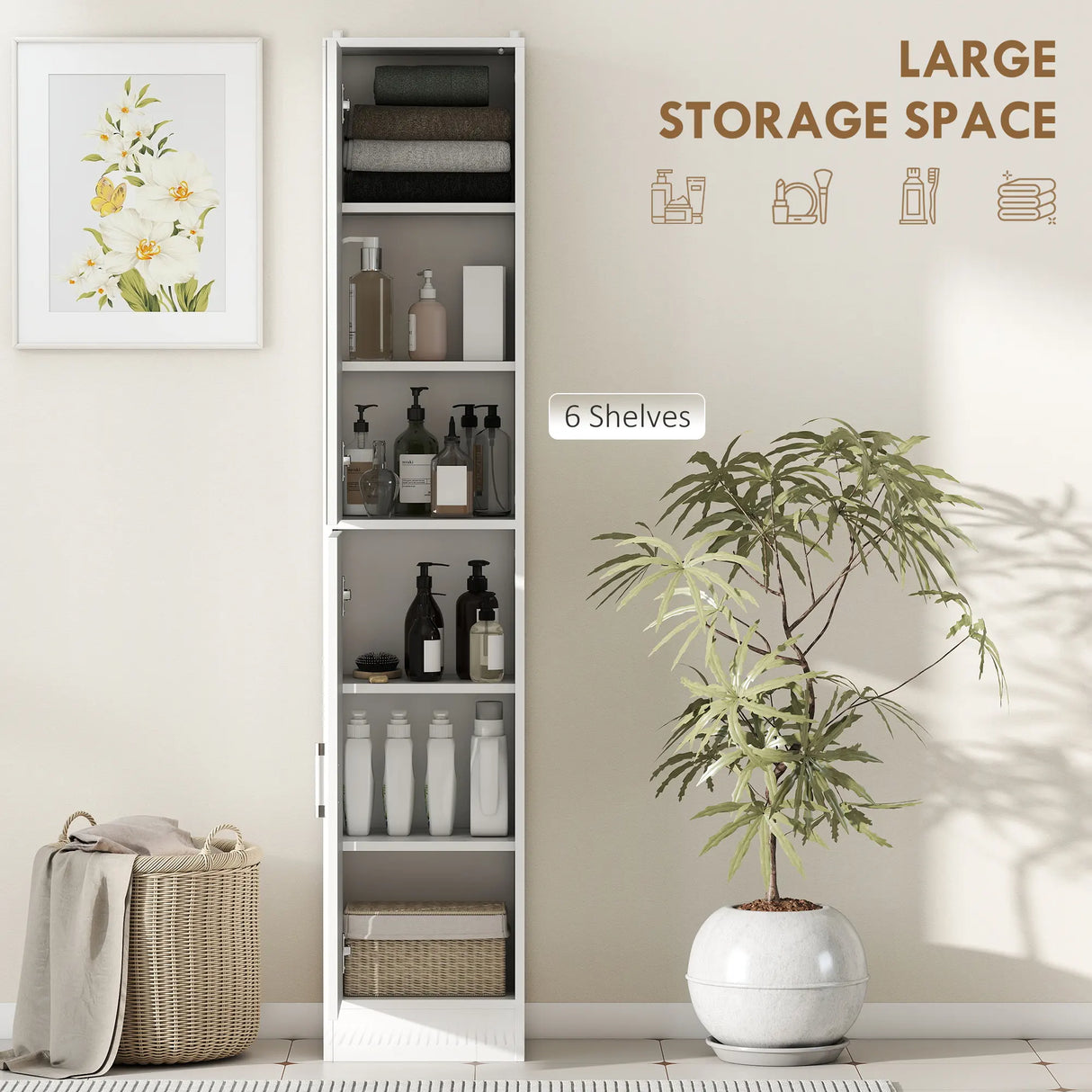 kleankin Tall Bathroom Cabinet with Mirror and Adjustable Shelf - High Gloss White