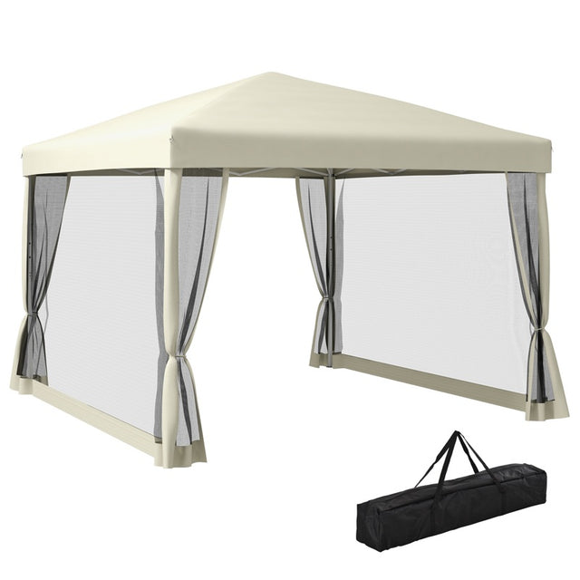 Outsunny 3 x 3(m) Pop Up Gazebo with 4 Mesh Sides and Carry Bag, Height Adjustable Party Canopy Tent, Portable Garden Outdoor