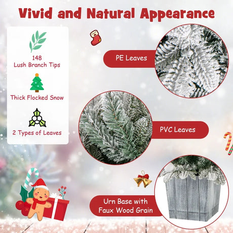 Snow Flocked Potted Xmas Tree with 148 PVC and PE Tips