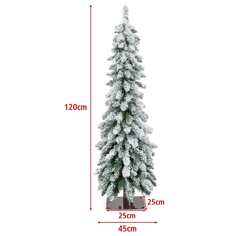 Snow-Flocked Slim Pencil Christmas Tree with 11 Lighting Modes-4FT