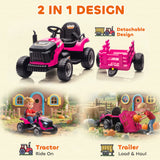 AIYAPLAY 12V Ride on Tractor and Trailer with Remote Control, Music, Shifter, Start-Up Sound, for Kids Ages 3-8 Years, Pink