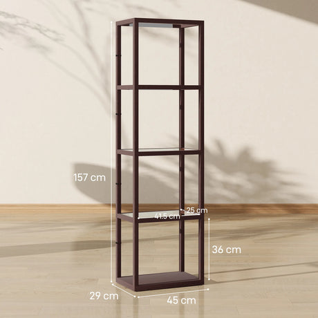 HOMCOM LED Floor Lamp with Glass Shelves, 4 Layers Dimmable Tall Standing Lamp, Modern Column Shelf Floor Light for Living Room, Bedroom, Office, Dark Brown