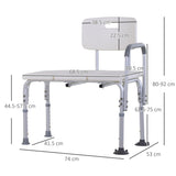 HOMCOM Height Adjustable Shower Chair, Non Slip Bath Transfer Bench for Elderly, Disabled with Armrest and Backrest, 300 lbs Capacity, White