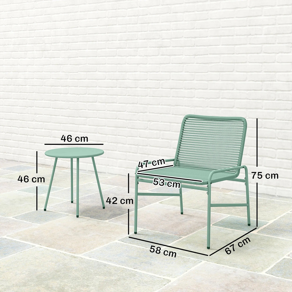 Outsunny 3 Piece Rattan Bistro Set, Outdoor Garden Furniture Set with 2 Chairs, Round Coffee Table for Patio, Balcony, Green
