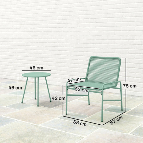 Outsunny 3 Piece Rattan Bistro Set, Outdoor Garden Furniture Set with 2 Chairs, Round Coffee Table for Patio, Balcony, Green