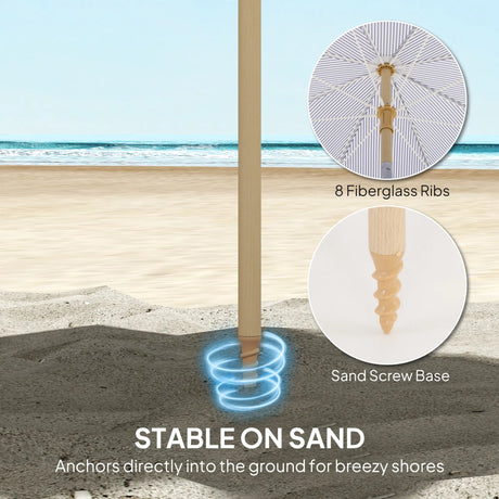 Outsunny 1.7 m Beach Umbrella with Sand Anchor, 30 Tilting Fringed Beach Garden Parasol with Adjustable Height, Blue