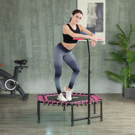 SPORTNOW 45" Rebounder Trampoline for Adults, Quiet Bungee Rebounder with LED Lights and Adjustable Handle, Pink