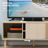 HOMCOM Sliding Door TV Cabinet Stand - Oak Wood-Effect