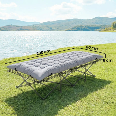 Outsunny Sleeping Mat, Foldable Camping Mattress Pad with Elastic Straps, Light Grey