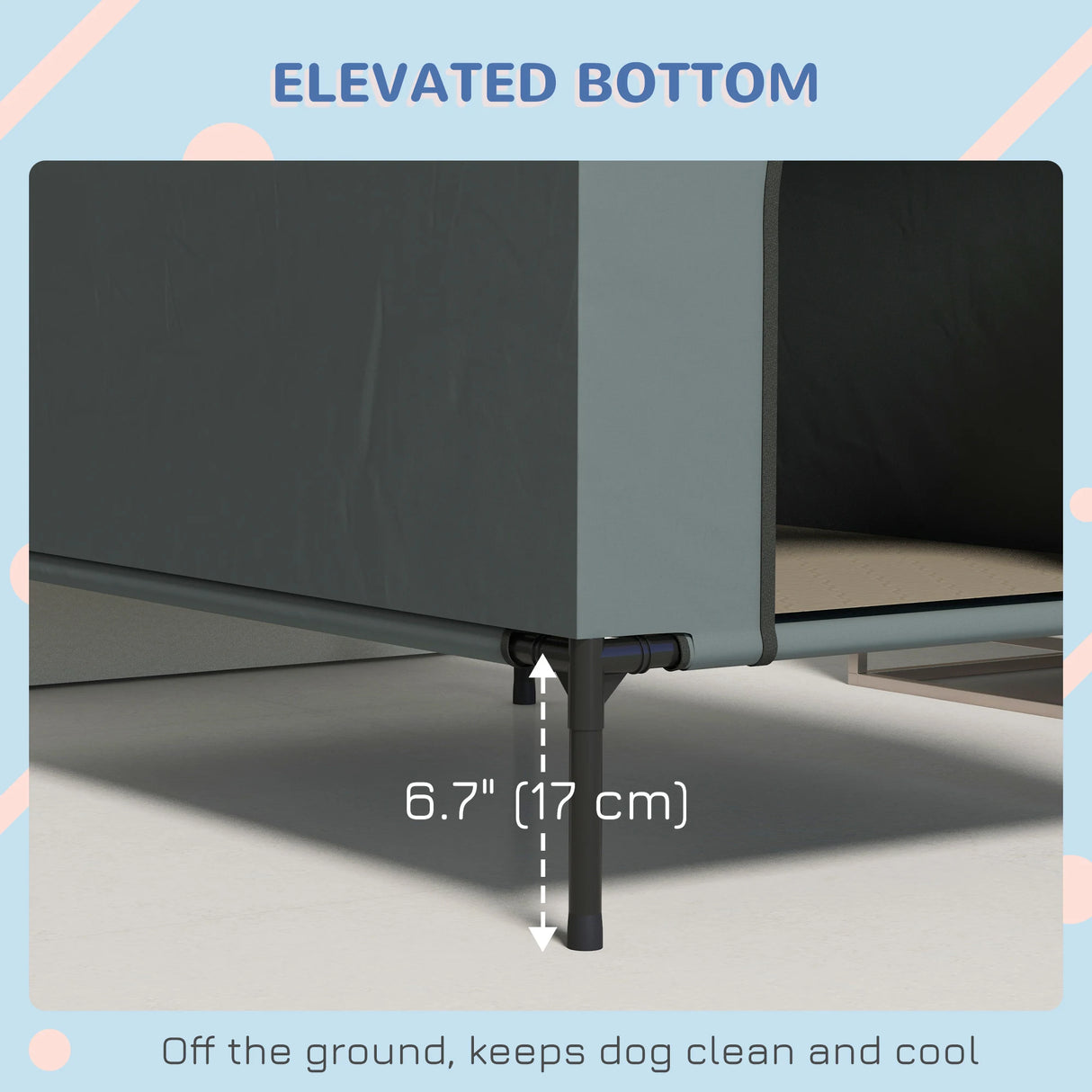 PawHut Dog House Outdoor Elevated Dog Bed with Removable Cover, Mesh Windows, Storage Bag, for S and M-Sized Dogs, Grey