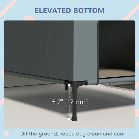 PawHut Dog House Outdoor Elevated Dog Bed with Removable Cover, Mesh Windows, Storage Bag, for S and M-Sized Dogs, Grey
