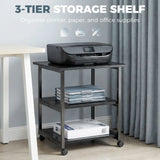 HOMCOM Three-Tier Steel Printer Stand, with Wheels - Black