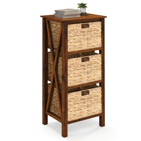 3/4-Tier Nightstand with 2/3 Seagrass Baskets Narrow X-Design-3 Baskets