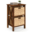 3-Tier Nightstand with 2 Seagrass Baskets Narrow X-Design