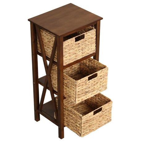 3/4-Tier Nightstand with 2/3 Seagrass Baskets Narrow X-Design-3 Baskets
