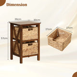 3-Tier Nightstand with 2 Seagrass Baskets Narrow X-Design