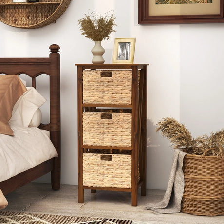 3/4-Tier Nightstand with 2/3 Seagrass Baskets Narrow X-Design-3 Baskets