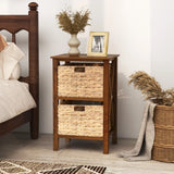 3-Tier Nightstand with 2 Seagrass Baskets Narrow X-Design