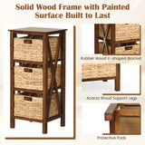 3/4-Tier Nightstand with 2/3 Seagrass Baskets Narrow X-Design-3 Baskets