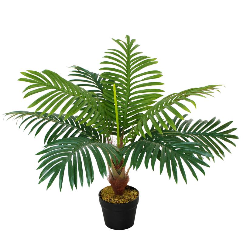 Outsunny 60cm/2FT Artificial Palm Tree Decorative Plant 8 Leaves with Nursery Pot, Fake Tropical Tree for Indoor Outdoor Décor