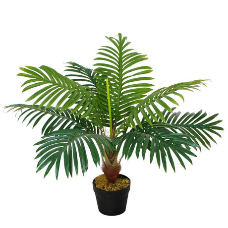 Outsunny 60cm/2FT Artificial Palm Tree Decorative Plant 8 Leaves with Nursery Pot, Fake Tropical Tree for Indoor Outdoor Décor