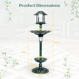 Antique Lighted Birdbath and Feeder Combo with 2 Solar-powered Lamps-Bronze