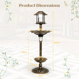 Antique Lighted Birdbath and Feeder Combo with 2 Solar-powered Lamps-Antique
