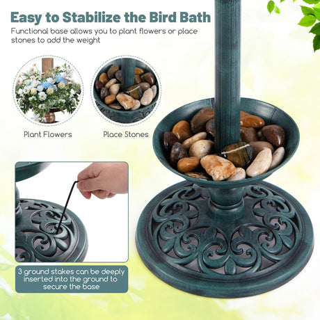 Solar-Powered Bird Bath and Feeder Combo Set for Garden Yard Lawn-Antique