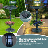 Solar-Powered Bird Bath and Feeder Combo Set for Garden Yard Lawn-Antique