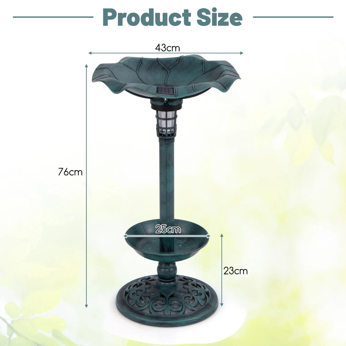 Solar-Powered Bird Bath and Feeder Combo Set for Garden Yard Lawn-Antique