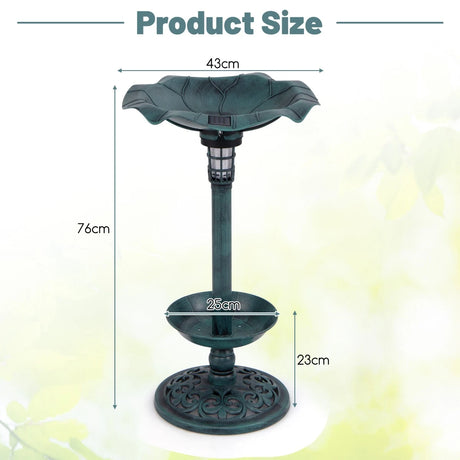 Solar-Powered Bird Bath and Feeder Combo Set for Garden Yard Lawn-Antique