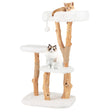 Solid Wood Cat Tree with Perch and Natural Jute Scratching Posts-White