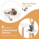 Solid Wood Cat Tree with Perch and Natural Jute Scratching Posts-White