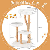 Solid Wood Cat Tree with Perch and Natural Jute Scratching Posts-White