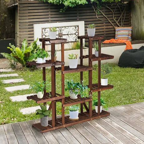 6 Tier Wood Plant Stand Flower Shelf Rack Holder