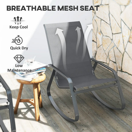 Outsunny Set of Two Rocking Garden Chairs - Grey