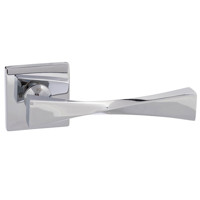 Senza Pari Guido Lever Door Handle on Flush Square Rose - Polished Chrome - Set