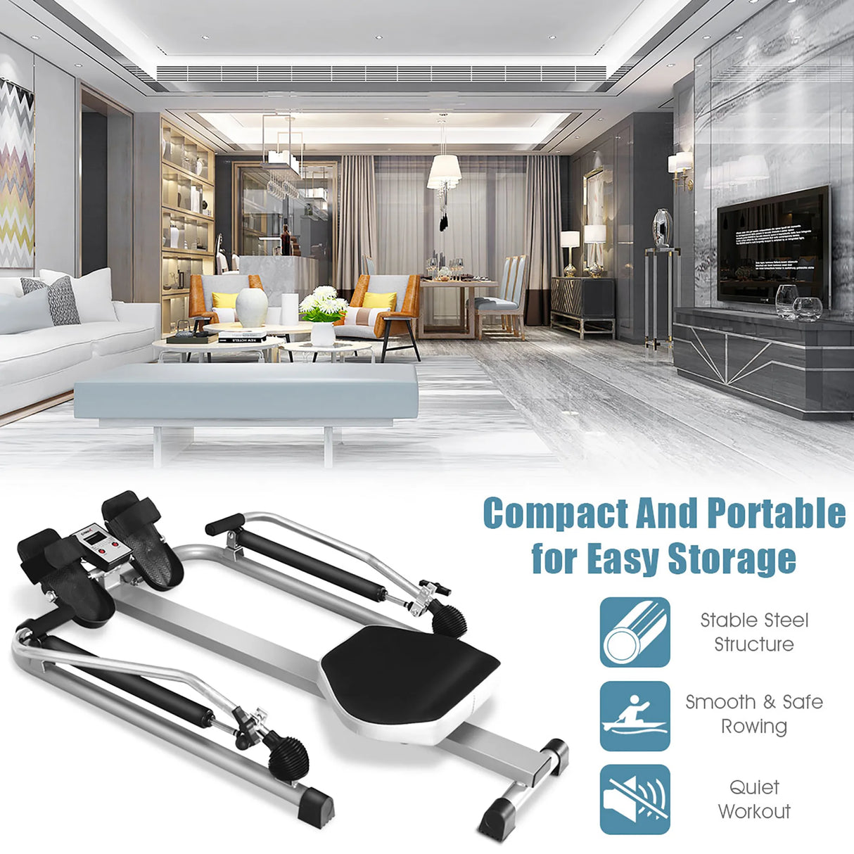 Exercise Adjustable Double Hydraulic Resistance Rowing Machine