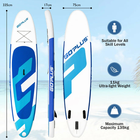 11 Feet Inflatable Stand Up Paddle Board with Aluminum Paddle-Blue
