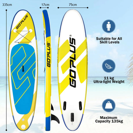 11 Feet Inflatable Stand Up Paddle Board with Aluminum Paddle-Yellow