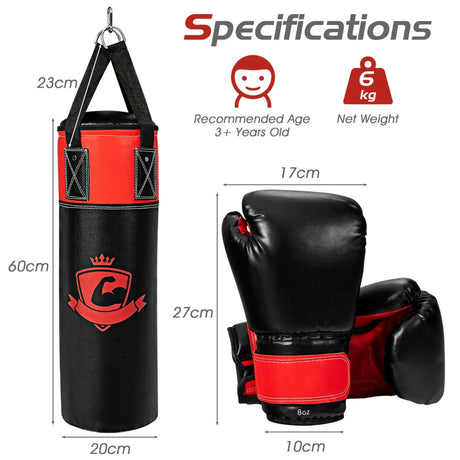11 Pounds Kids Hanging Punching Bag Set with Punching Gloves-Black